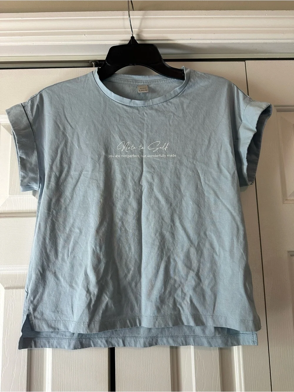 LaLu light blue, boxy cropped graphic t-shirt